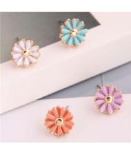Enamel Mini Daisy Adorable Combo Korean Fashion Women Alloy Earrings - Blue and Purple