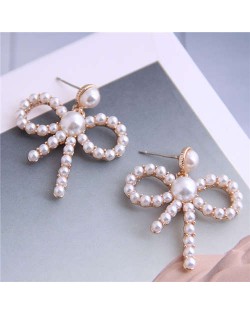 Pearl Fashion Hollow Bowknot Alloy Women Stud Earrings