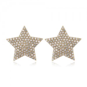 Rhinestone Embellished Star Design High Fashion Women Alloy Earrings