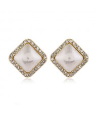 Sweet Design Rhinestone Rimmed Pearl Fashion Women Alloy Earrings - Square