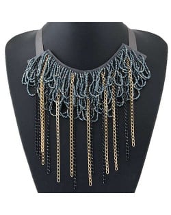 Bohemian Fashion Mini Beads Collar Design Alloy Chain Tassel Alloy Women Bib Necklace - Gray