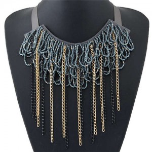Bohemian Fashion Mini Beads Collar Design Alloy Chain Tassel Alloy Women Bib Necklace - Gray