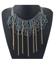 Bohemian Fashion Mini Beads Collar Design Alloy Chain Tassel Alloy Women Bib Necklace - Gray