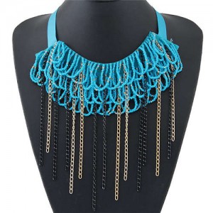 Bohemian Fashion Mini Beads Collar Design Alloy Chain Tassel Alloy Women Bib Necklace - Teal