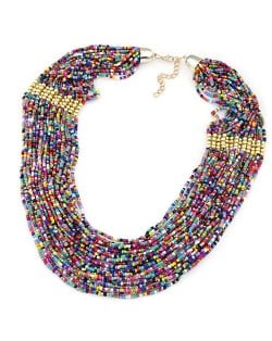 Bohemian Fashion Mixed Colors Mini Beads Multi-layer Bold Style Women Statement Necklace