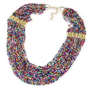 Bohemian Fashion Mixed Colors Mini Beads Multi-layer Bold Style Women Statement Necklace