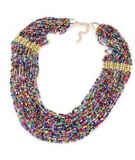 Bohemian Fashion Mixed Colors Mini Beads Multi-layer Bold Style Women Statement Necklace