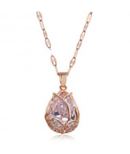 Cubic Zirconia Embellished Tulip Pendant Fashion Women Copper Necklace - Transparent