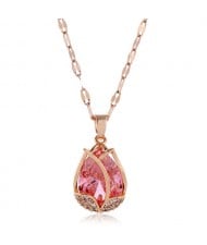 Cubic Zirconia Embellished Tulip Pendant Fashion Women Copper Necklace - Pink