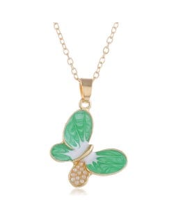 Pearl Inlaid Oil-spot Glazed Butterfly Pendant Korean Fashion Women Alloy Necklace - Green