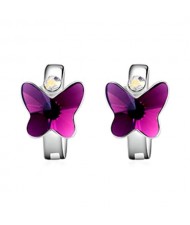 Austrian Crystal Butterfly Elegant Design High Fashion Women Earrings - Purple