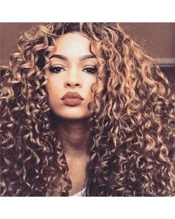 African Curly Style Middle Side Part Fluffy Long Hair Women Synthetic Wig