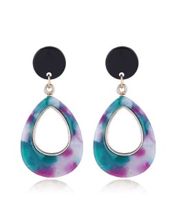 Resin Waterdrop Western High Fashion Women Hoop Earrings - Teal and Purple