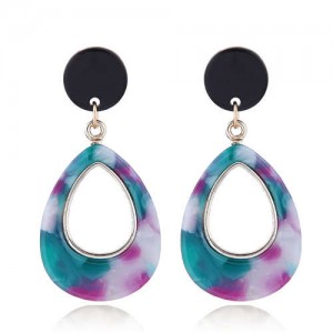 Resin Waterdrop Western High Fashion Women Hoop Earrings - Teal and Purple