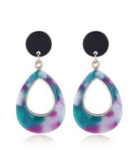 Resin Waterdrop Western High Fashion Women Hoop Earrings - Teal and Purple