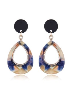 Resin Waterdrop Western High Fashion Women Hoop Earrings - Blue and Brown