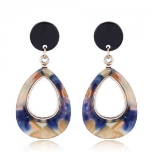 Resin Waterdrop Western High Fashion Women Hoop Earrings - Blue and Brown