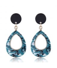 Resin Waterdrop Western High Fashion Women Hoop Earrings - Green