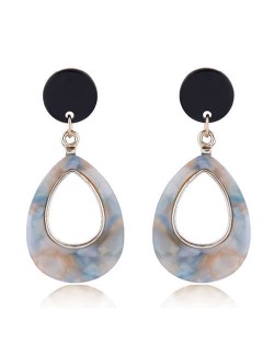 Resin Waterdrop Western High Fashion Women Hoop Earrings - Light Brown and Blue