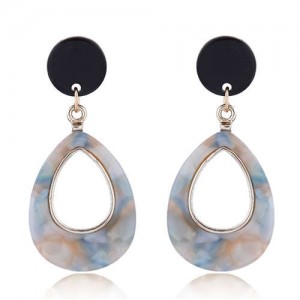 Resin Waterdrop Western High Fashion Women Hoop Earrings - Light Brown and Blue