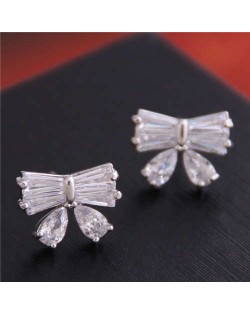 Delicate Korean Fashion Sweet Bowknot Cubic Zirconia Women Earrings