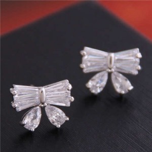 Delicate Korean Fashion Sweet Bowknot Cubic Zirconia Women Earrings