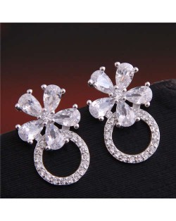 Shining Crystal Flower Hoop Design Delicate Women Copper Earrings