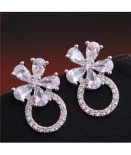 Shining Crystal Flower Hoop Design Delicate Women Copper Earrings