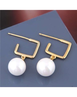 Pearl Pendants Golden Square Fashion Elegant Women Copper Earrings