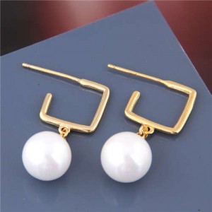 Pearl Pendants Golden Square Fashion Elegant Women Copper Earrings
