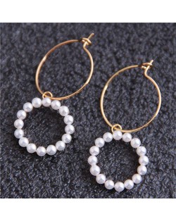 Pearl and Copper Hoops Combo Design Office Style Elegant Women Earrings