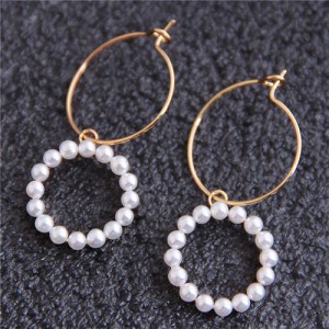 Pearl and Copper Hoops Combo Design Office Style Elegant Women Earrings