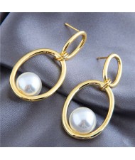 Pearl Inlaid Graceful Golden Hoop Design Korean Fashion Women Costume Earrings
