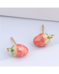 Enamel Strawberry Design Korean Fashion Women Copper Stud Earrings