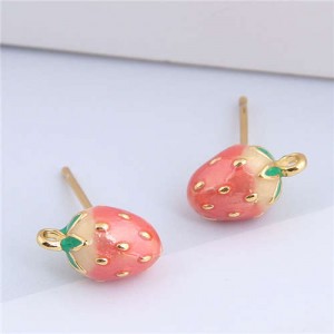 Enamel Strawberry Design Korean Fashion Women Copper Stud Earrings