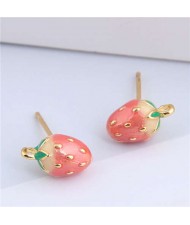 Enamel Strawberry Design Korean Fashion Women Copper Stud Earrings