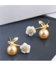 Plum Blossom Golden Bead Design Korean Fashion Copper Women Earrings