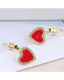 Rhinestone Rimmed Red Heart Design Golden Fashion Women Ear Clips