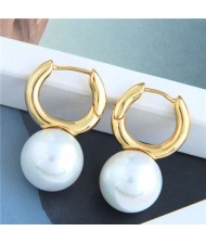 Natural Pearl Decorated Golden Mini Hoop Women Copper Earrings