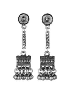 Vintage Jewel Box Pendant Tassel Fashion Women Alloy Earrings - Silver