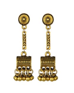 Vintage Jewel Box Pendant Tassel Fashion Women Alloy Earrings - Golden