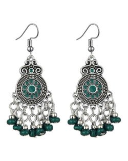 Beads Tassel Vintage Waterdrop Folk Fashion Women Alloy Costume Earrings - Green