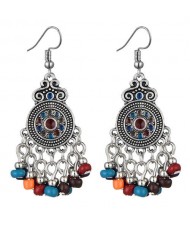 Beads Tassel Vintage Waterdrop Folk Fashion Women Alloy Costume Earrings - Multicolor