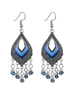 Resin Beads Tassel Fashion Hollow Dimensional Waterdrop Design Women Costume Alloy Earrings - Blue