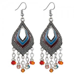 Resin Beads Tassel Fashion Hollow Dimensional Waterdrop Design Women Costume Alloy Earrings - Multicolor