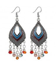 Resin Beads Tassel Fashion Hollow Dimensional Waterdrop Design Women Costume Alloy Earrings - Multicolor
