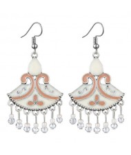 Oil-spot Glazed Fan-shape Waterdrop Tassel Fashion Women Alloy Earrings - White