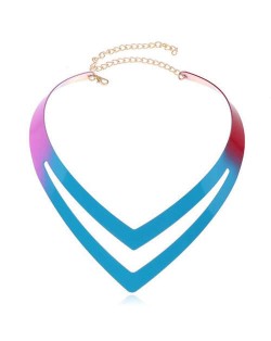 Gradient Colors Painted Punk Fashion Alloy Women Necklet - Blue