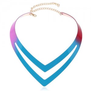 Gradient Colors Painted Punk Fashion Alloy Women Necklet - Blue
