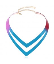 Gradient Colors Painted Punk Fashion Alloy Women Necklet - Blue